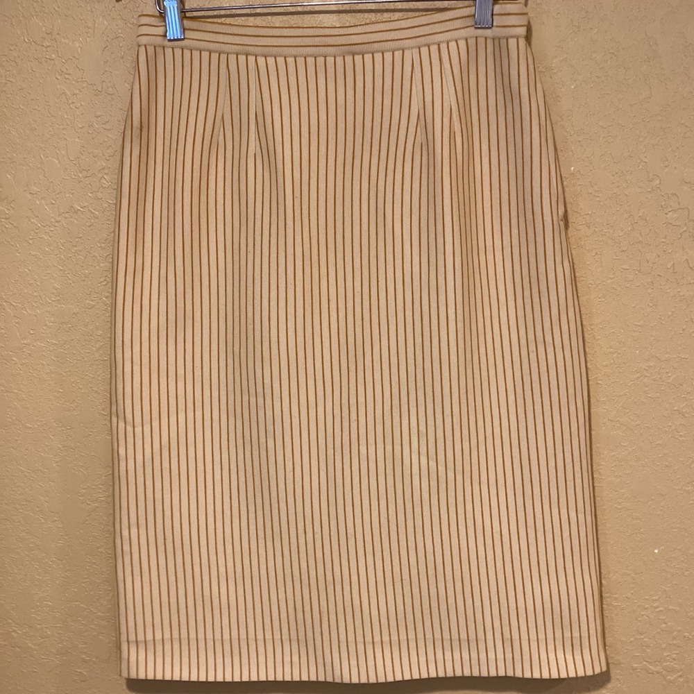 Gino Paoli Vintage Wool Pencil Skirt, Italian, Cream/Yellow stripe, size 14